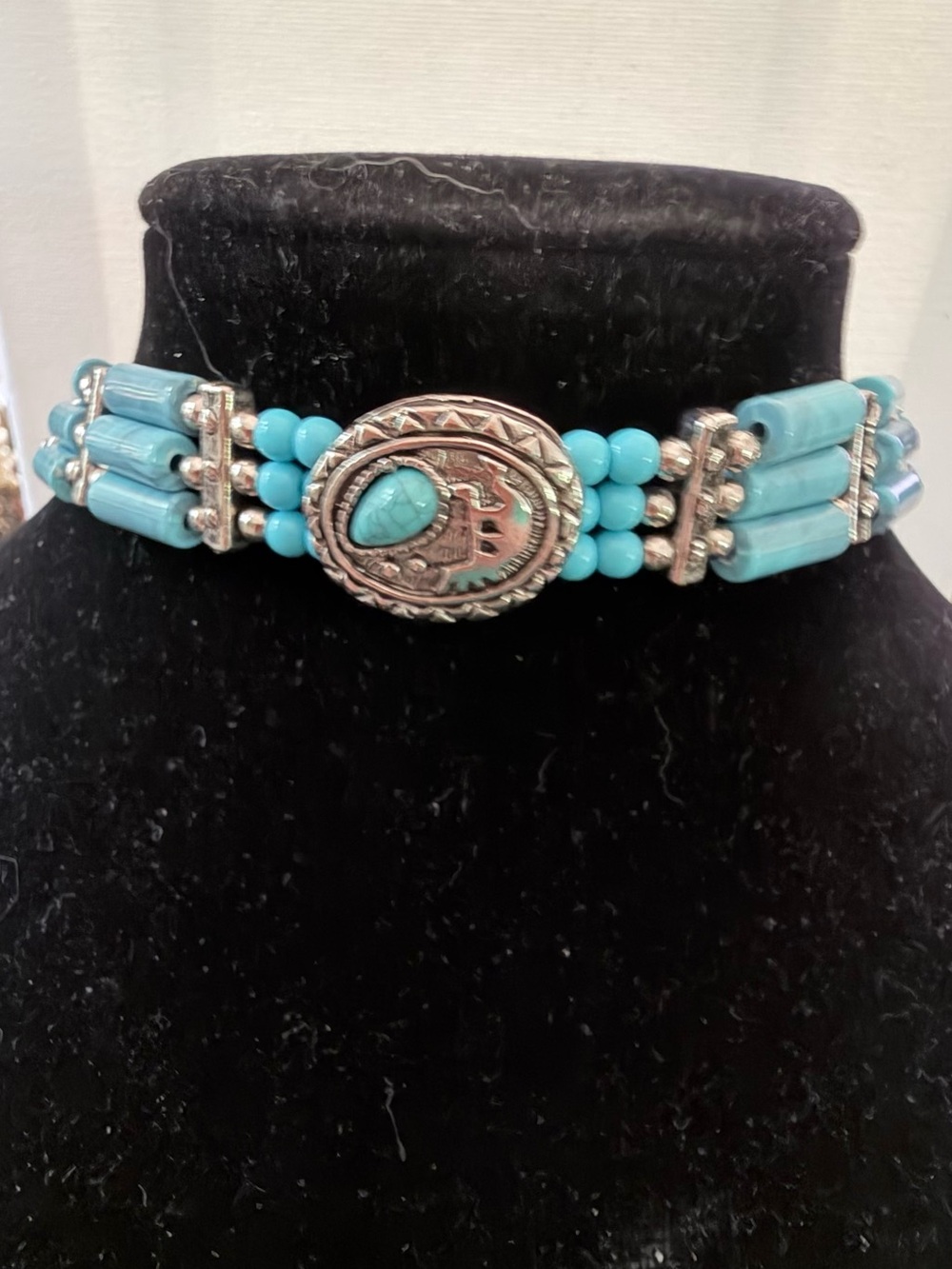 Southwestern-style multi-strand turquoise choker necklace,